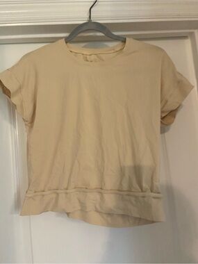Short Sleeve Boxy Crop Top in Light Beige